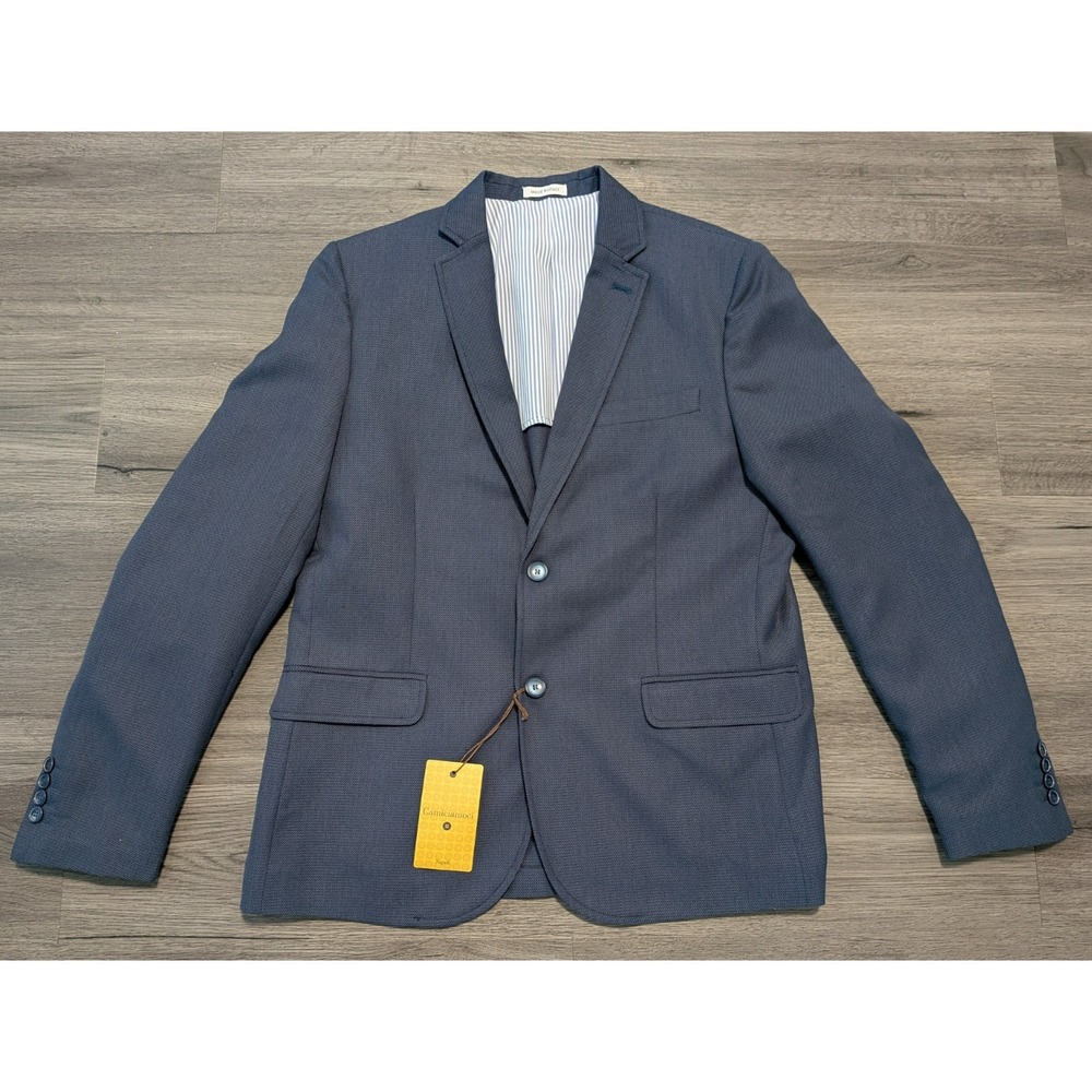 NWT Camiciamoci Mens Navy Blue Unstructured Polyester Blend Sports Coat Size 44R